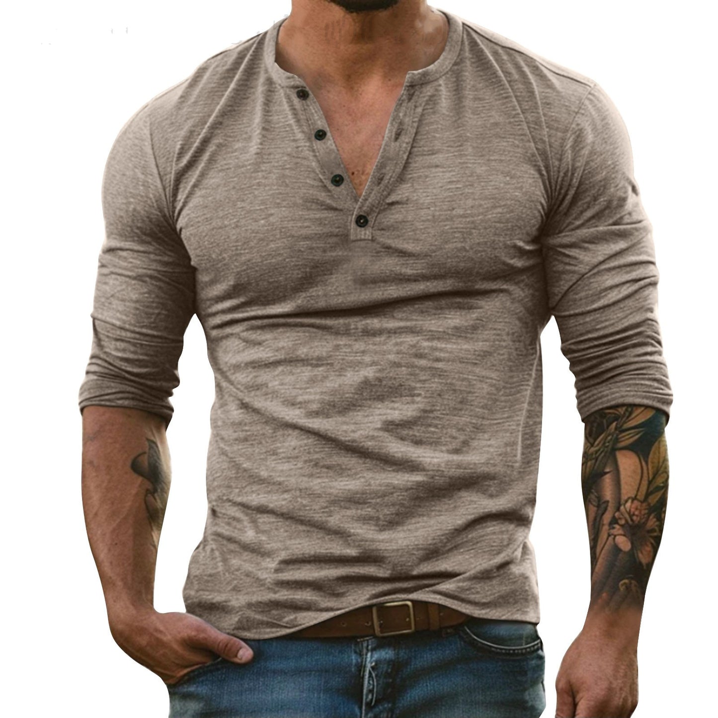 Herren Langarm-Shirt mit Henley-Ausschnitt – Sportlicher Slim-Fit – Hochwertiger Baumwoll-Bambus-Mix