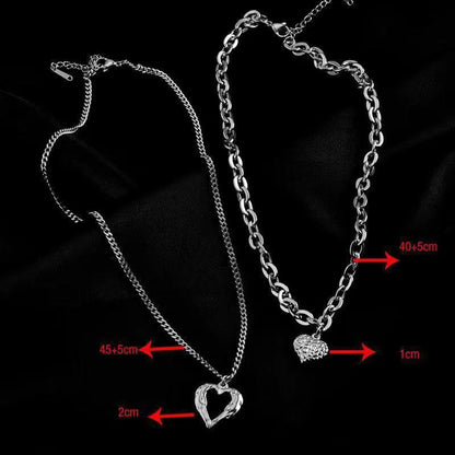 Titan Stahl Engel Flügel Liebe Halskette Unregelmäßige Falten 2 Herz Liebe Halskette