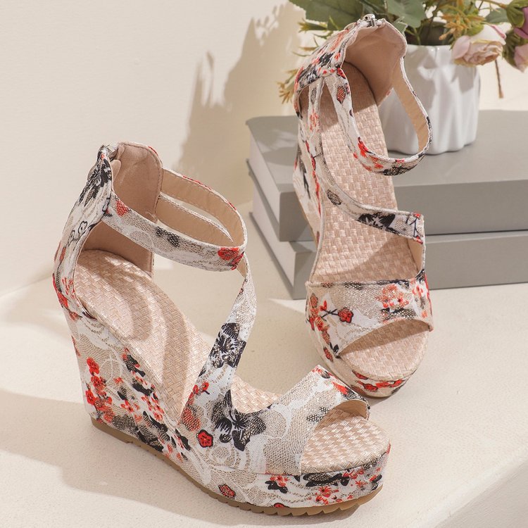 Women's Muffin Wedge Flower Lace Up Lace Fashion Sandals