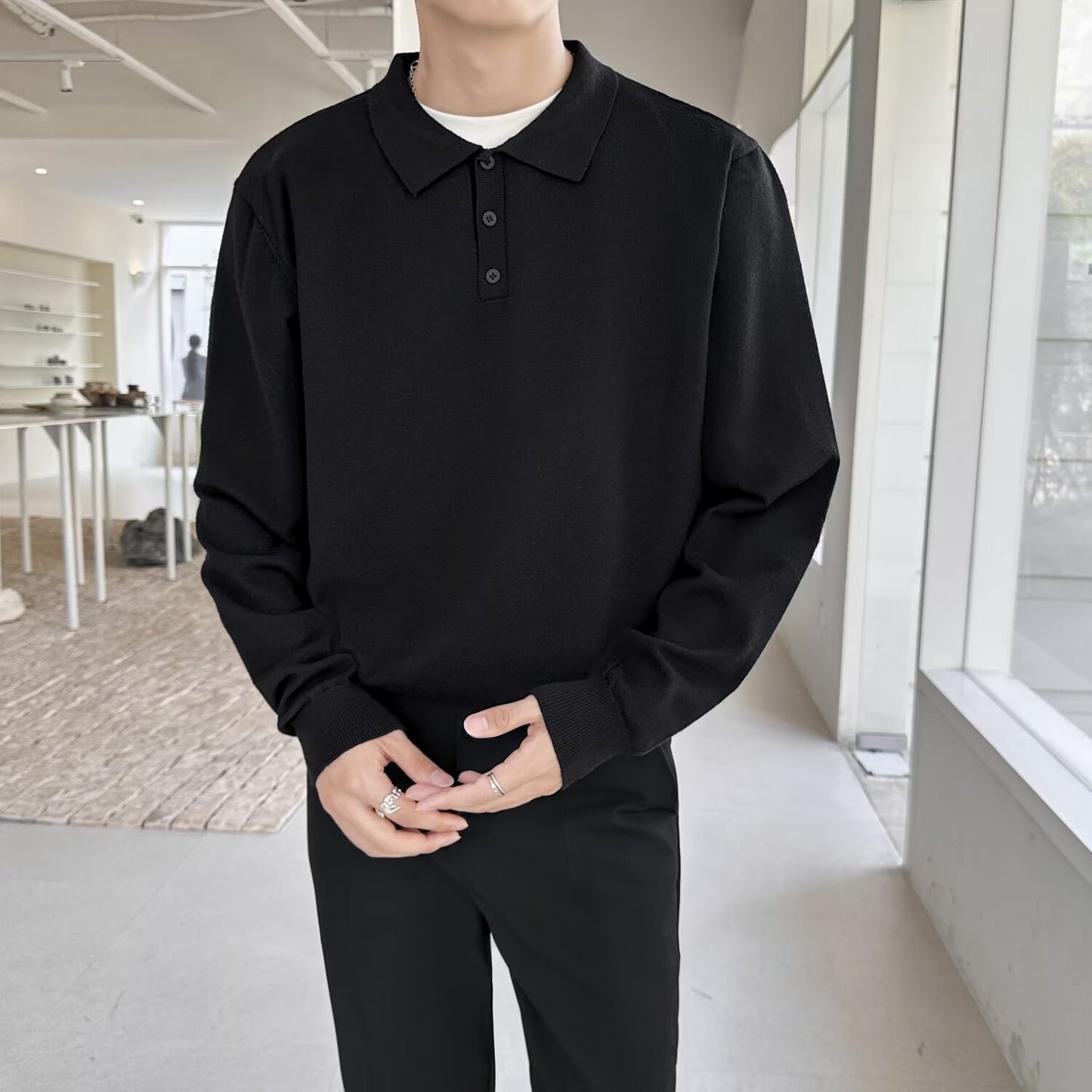 Polo Collar Sweater Men's Autumn And Winter Long Sleeve Lapel Knitwear