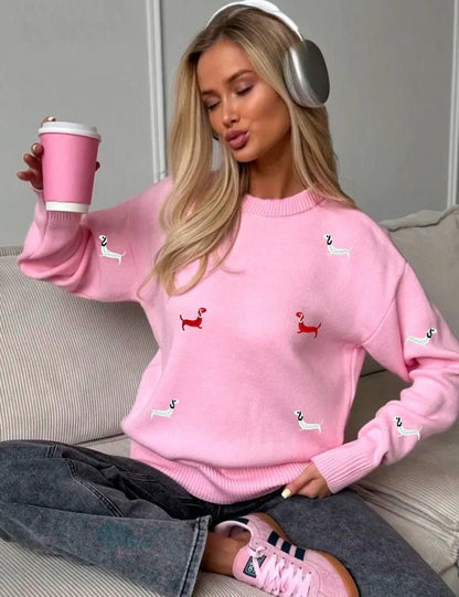 New Autumn And Winter Sweater Round Neck Long Sleeve Dog Print Casual