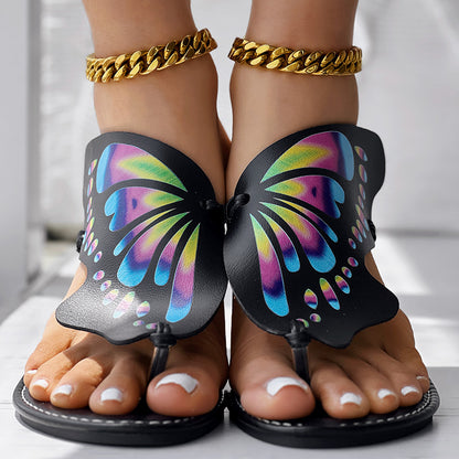 Butterfly Print Round Toe Flip Flops, Comfortable Summer Beach Shoes, Casual Women's Footwear, Perfect For Poolside And Daily Wear