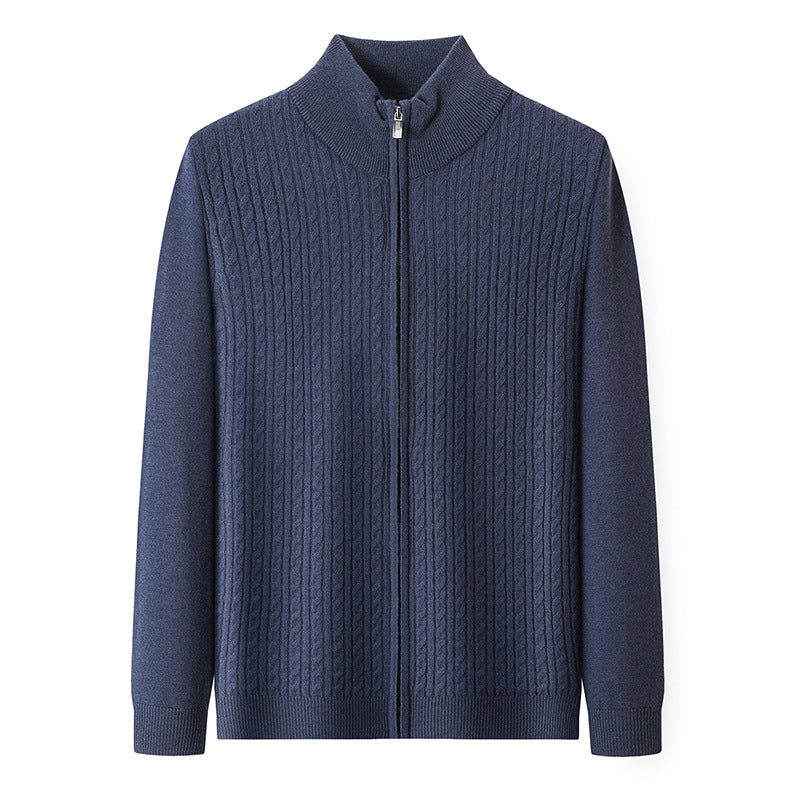 Thickened Zipper Stand Collar Knitted Coat Fashion Twisted Sweater