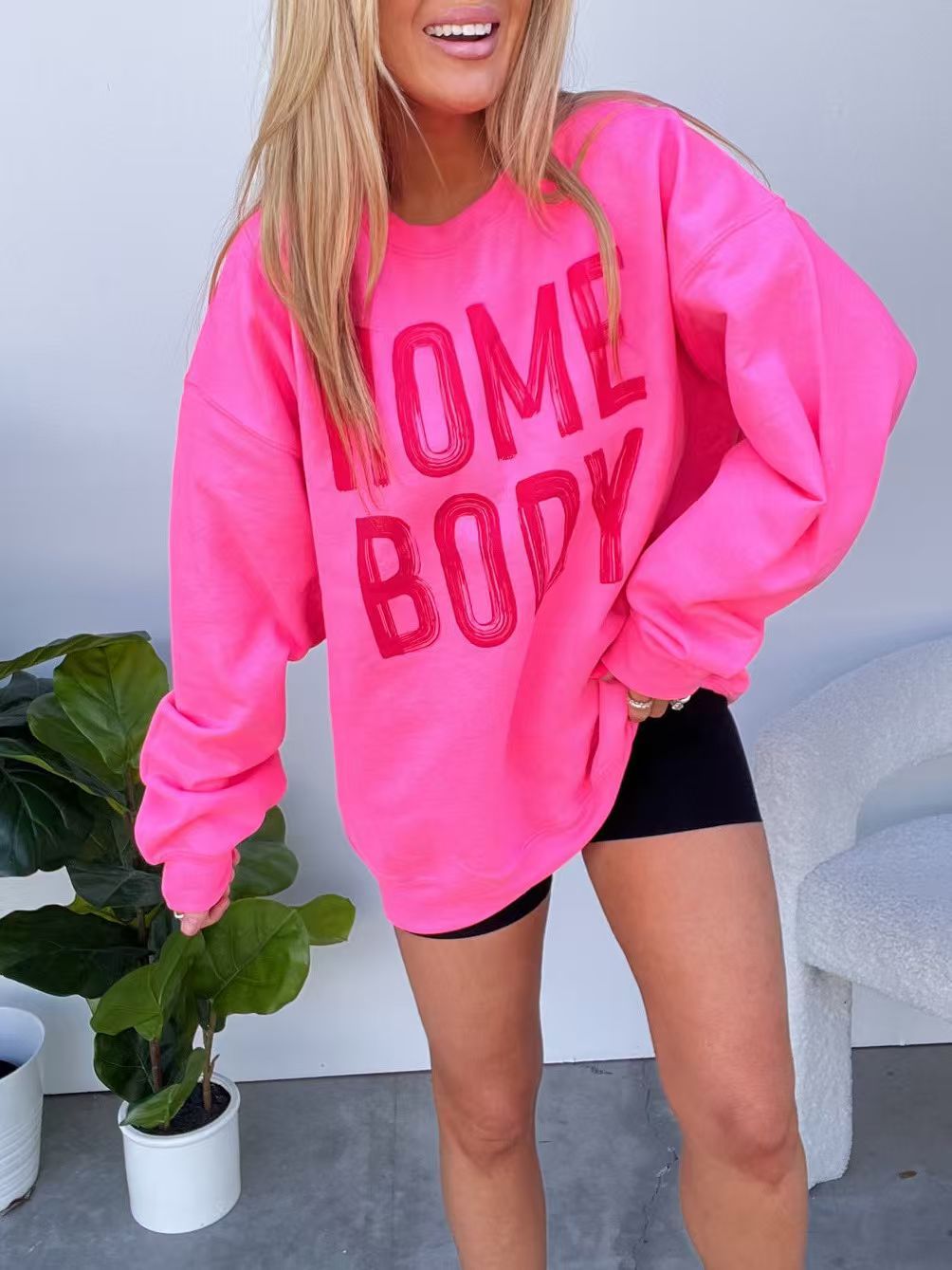 New Loose Letter Print Round-neck Sweatshirt For Women