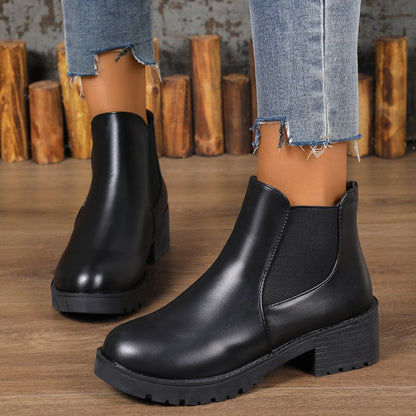Black Chelsea Ankle Boots Women's Chunky Heel Martin Boots