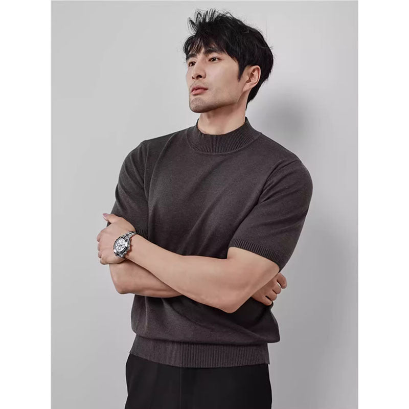 Strickwaren Herren Eis Seide Halb Rollkragenpullore Einfarbig