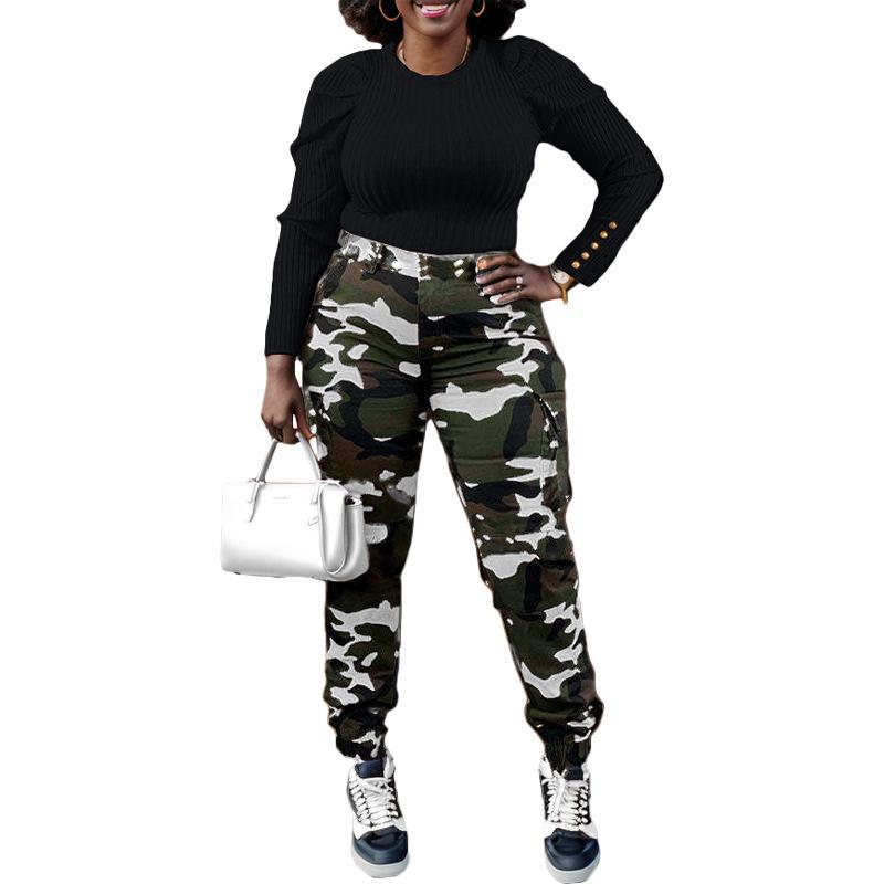 European And American Fashion Women's Camouflage Cotton Skinny Cargo Pants