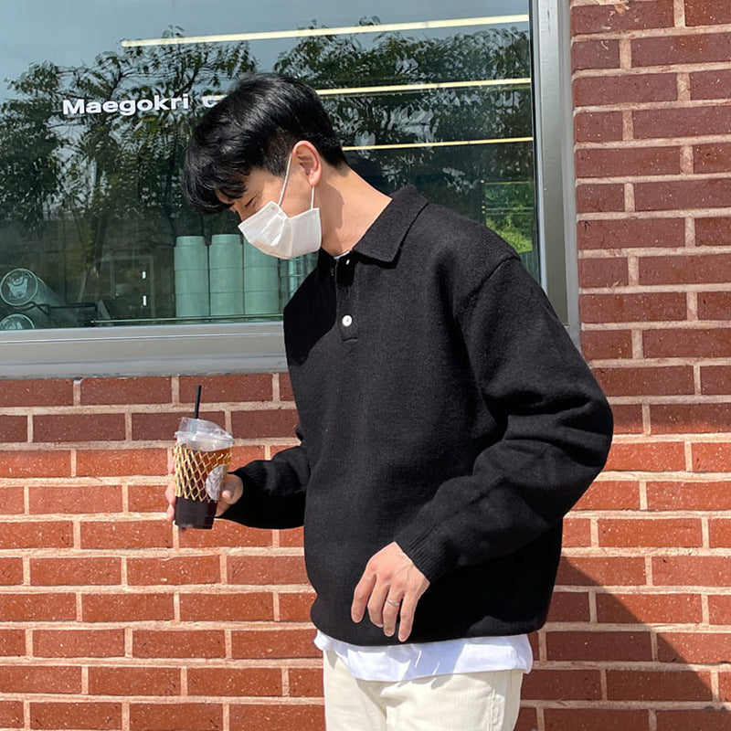 Polo Collar Sweater Men's Autumn And Winter Long Sleeve Lapel Knitwear