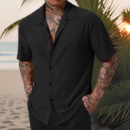 Herren Premium Jacquard Kurzarm-Hemd – Luftiges Hollow-Out Design | Smart Casual & Bügelfrei