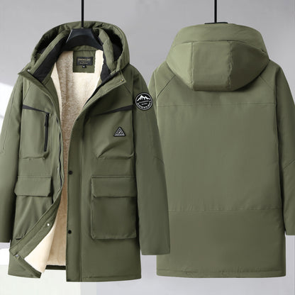 Winter Men's Cotton Coat Extra Large Size Mid-length With Hood Plus Size And Extra Thick Trendy For Big Men