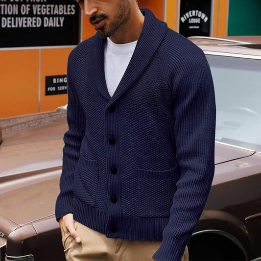 Casual Long-sleeve Sweater With A Turn-down Collar And Pockets