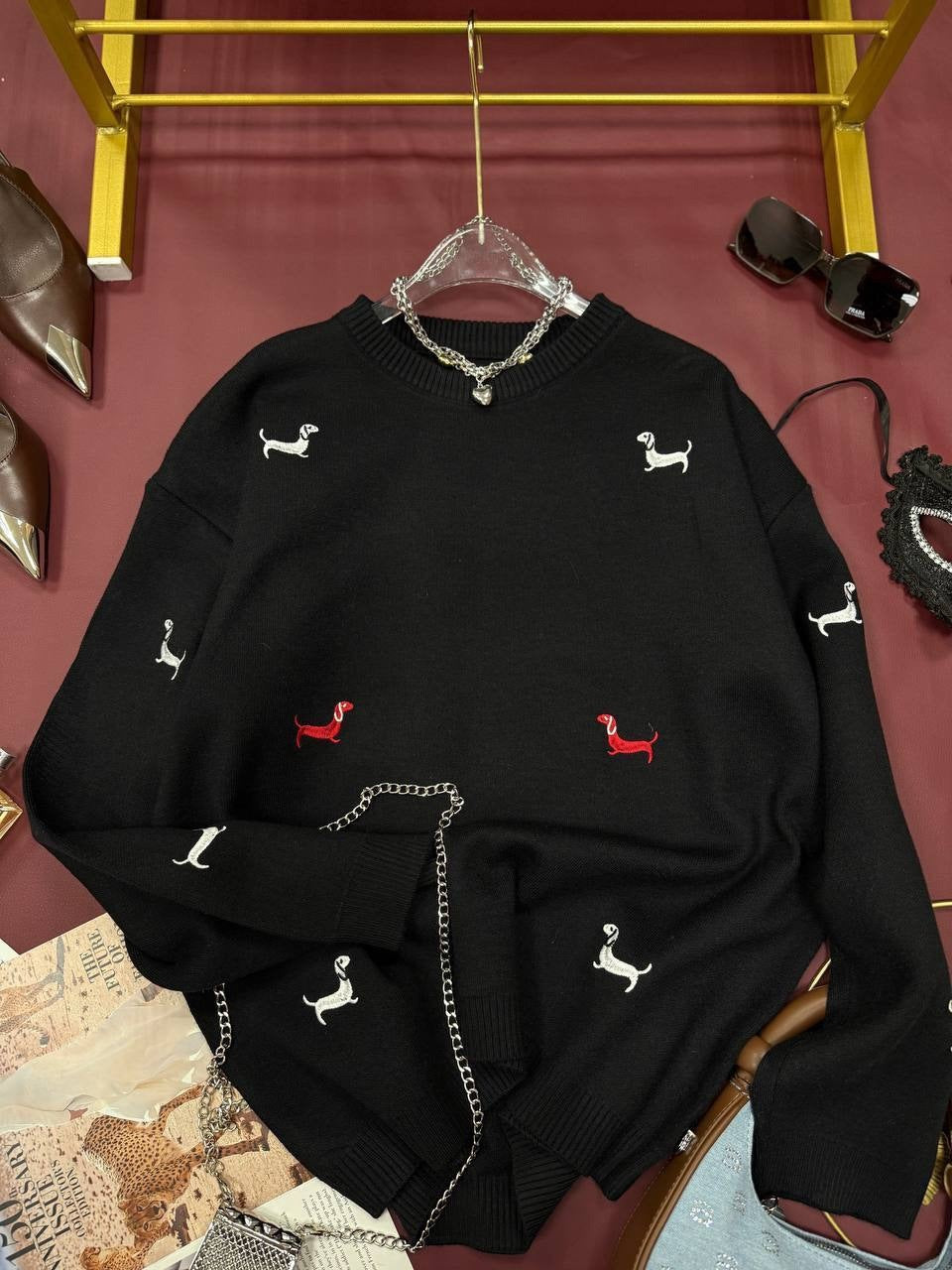 New Autumn And Winter Sweater Round Neck Long Sleeve Dog Print Casual