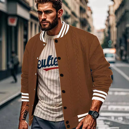 Jacquard Button Design Trendy Fashion Solid Color Men's Cardigan Baseball Jacket