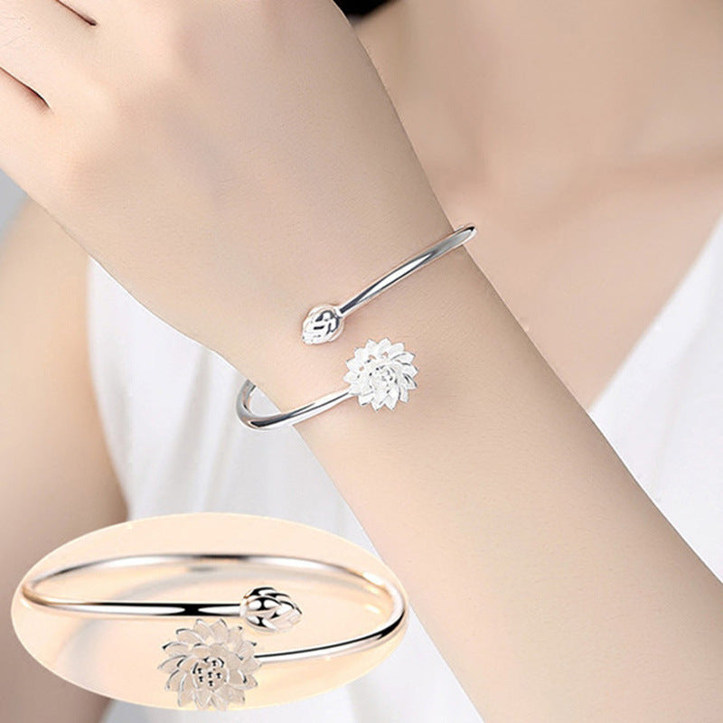 Snow Lotus Silver Bracelet Fashion Korean Version Women's Open Style