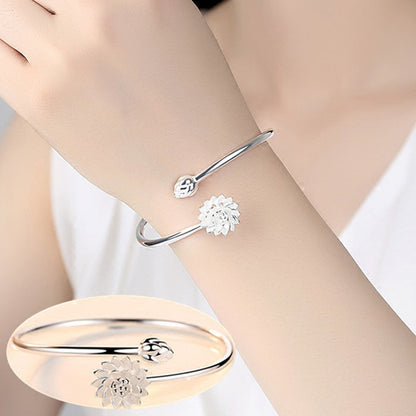 Snow Lotus Silver Bracelet Fashion Korean Version Women's Open Style