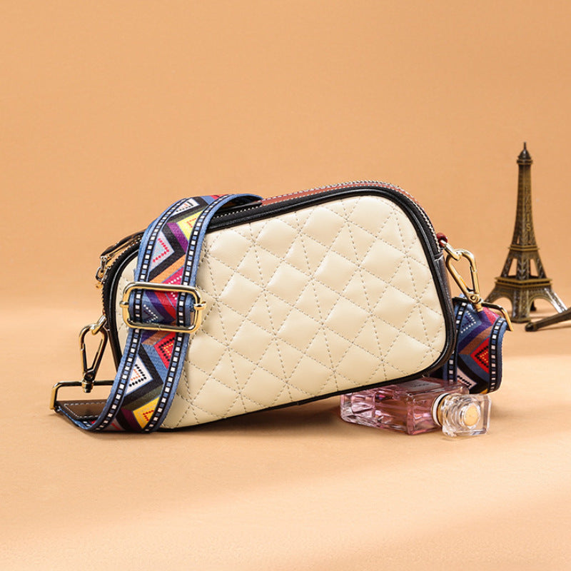 Luggage Leather Small Solid Color Square Bag Leather Sewing Line Women's Cross-body Bag