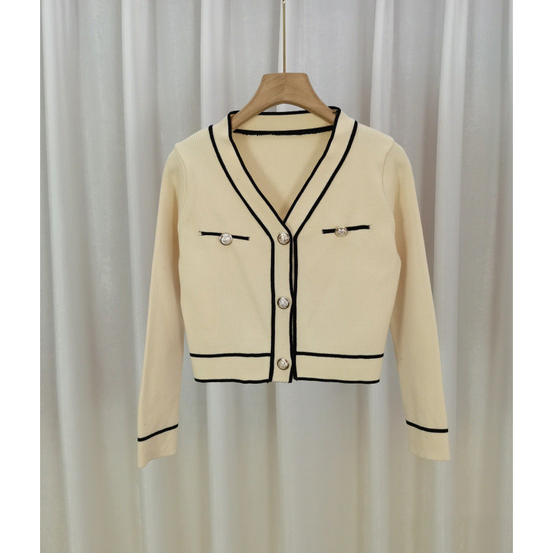 Exklusiver Damen Designer-Strickcardigan im Color-Blocking-Look – Eleganter Feinstrick-Cardigan für Business & Alltag – Stilvolle Übergangsjacke aus Core-Spun-Garn