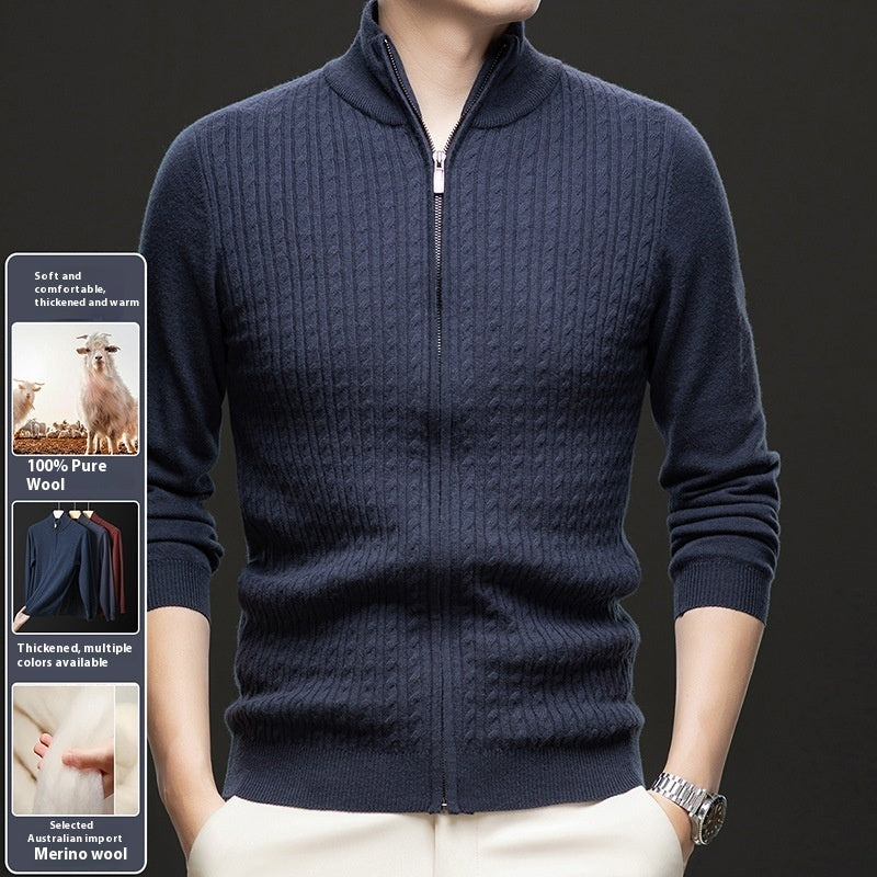 Thickened Zipper Stand Collar Knitted Coat Fashion Twisted Sweater