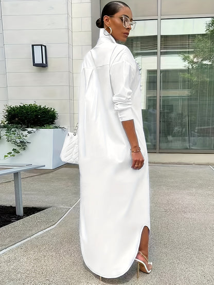 Elegantes Damen Longline-Hemdkleid – Luftige Oversize-Bluse mit durchgehender Knopfleiste – Stilvolles Maxikleid für Casual & Business-Looks