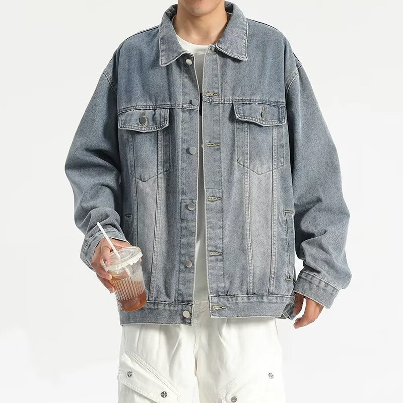 Yellow-ochre Vintage Men's Washed Multi-pocket Design Jacket